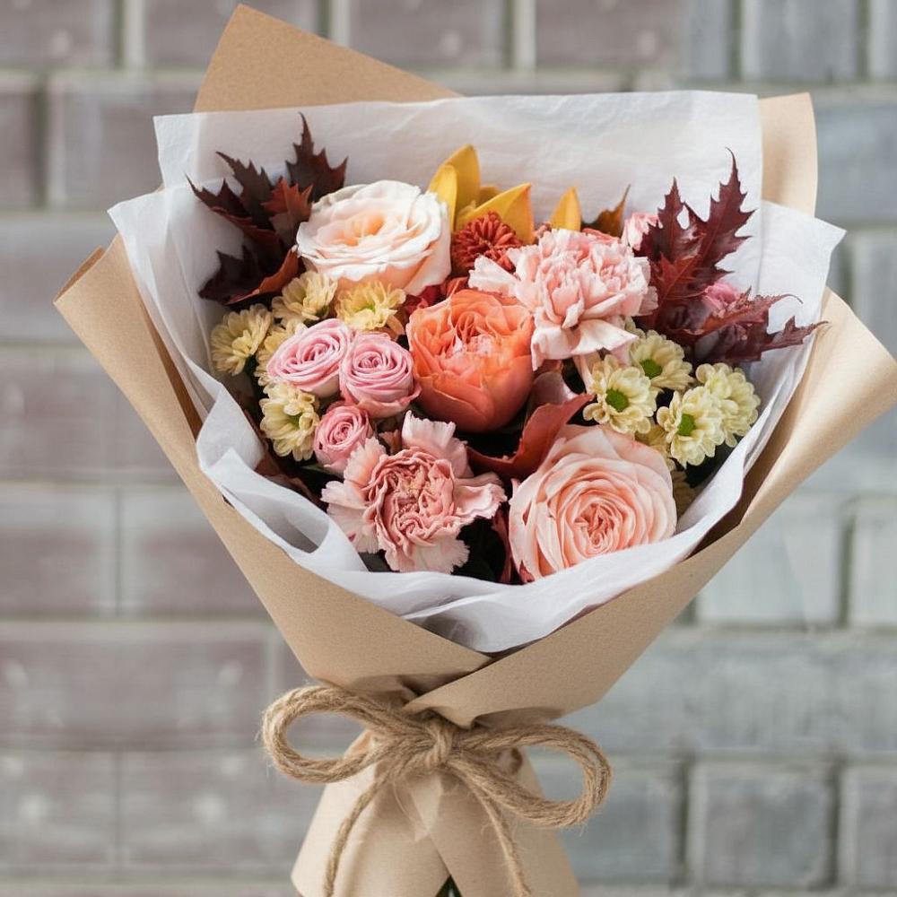 Букет осеннее настроение в Вятских Полянах Букет цветов из: Гвоздики, Хризантемы и Розы в Вятских Полянах