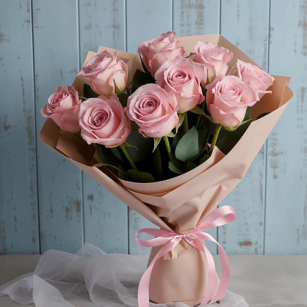 9 розовых роз в Вятских Полянах Букет цветов из: Розы в Вятских Полянах