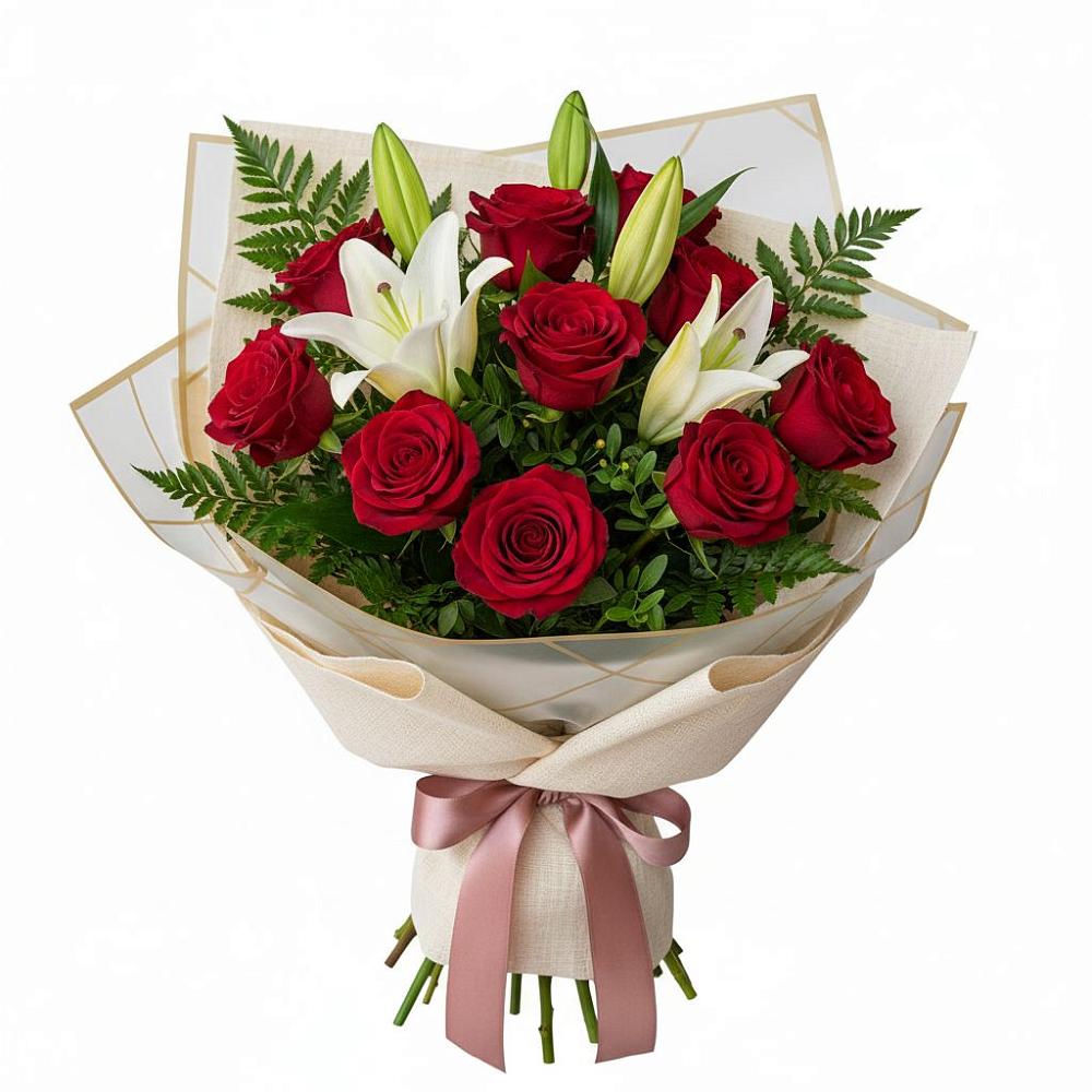 Букет высокая поэзия в Вятских Полянах Букет цветов из: Лилии и Розы в Вятских Полянах