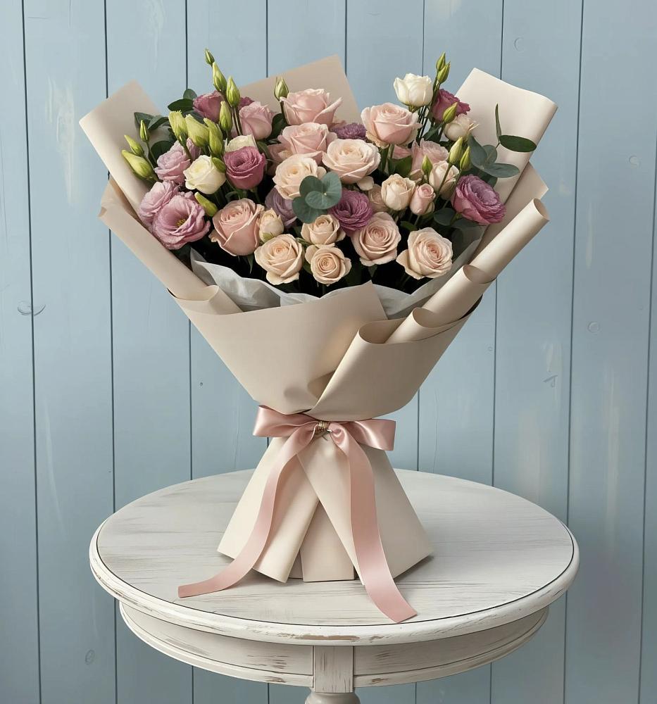 Букет бодрость в Вятских Полянах Букет цветов из: Розы и Лизиантусы в Вятских Полянах